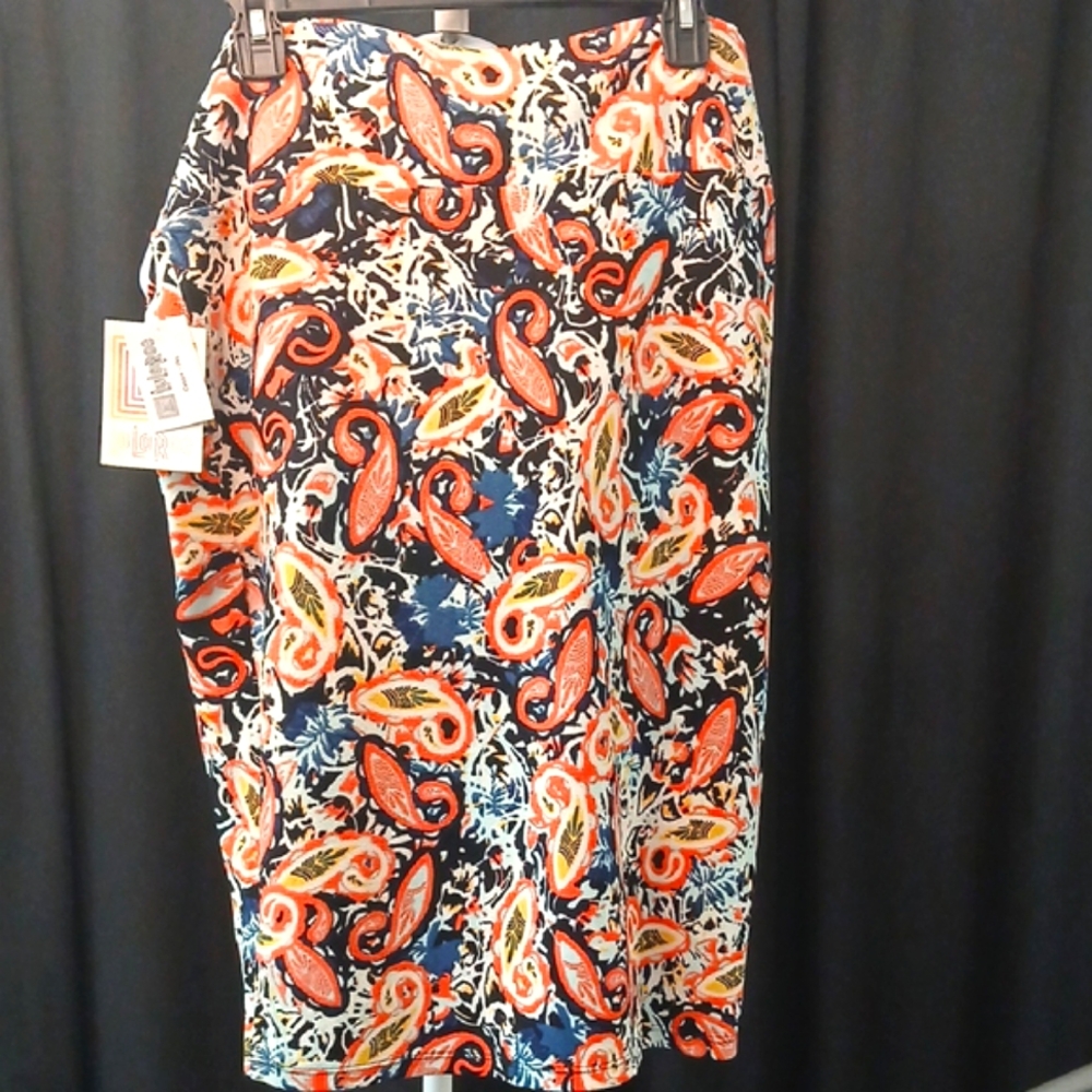 LuLaRoe Blue And Coral Midi Pencil Skirt Casual